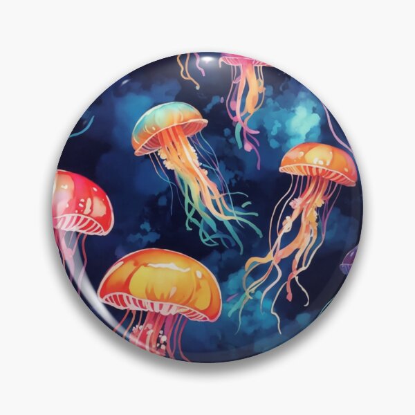 Item preview, Jellyfish Serenade: Colorful Oceanic Beauty on Blue #3 designed and sold by Electric-Easel.