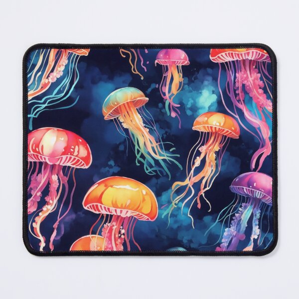 Item preview, Jellyfish Serenade: Colorful Oceanic Beauty on Blue #3 designed and sold by Electric-Easel.