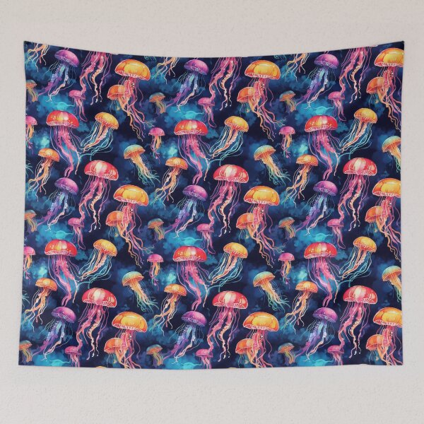 Item preview, Jellyfish Serenade: Colorful Oceanic Beauty on Blue #3 designed and sold by Electric-Easel.