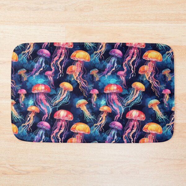 Item preview, Jellyfish Serenade: Colorful Oceanic Beauty on Blue #3 designed and sold by Electric-Easel.