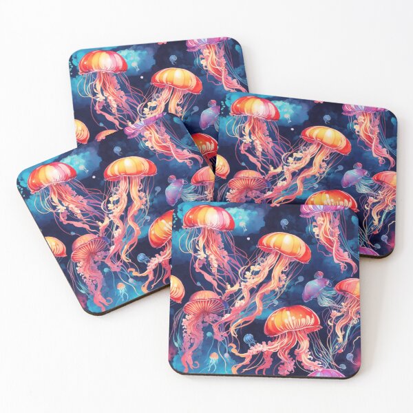 Item preview, Jellyfish Serenade: Colorful Oceanic Beauty on Blue #4 designed and sold by Electric-Easel.