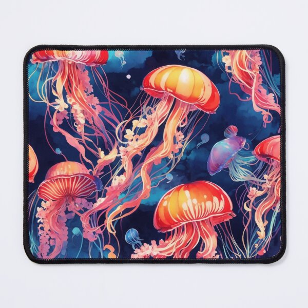 Item preview, Jellyfish Serenade: Colorful Oceanic Beauty on Blue #4 designed and sold by Electric-Easel.