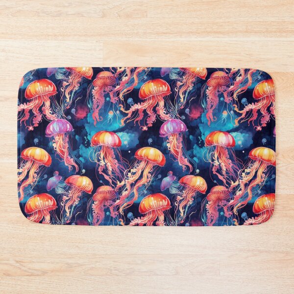 Item preview, Jellyfish Serenade: Colorful Oceanic Beauty on Blue #4 designed and sold by Electric-Easel.