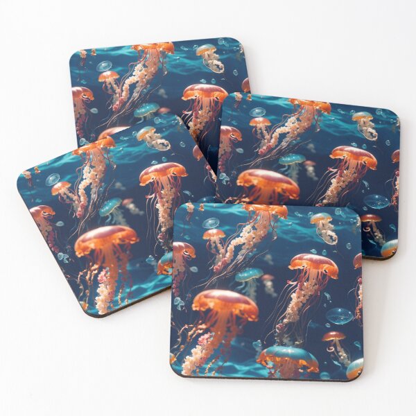 Item preview, Jellyfish Serenade: Colorful Oceanic Beauty on Blue #5 designed and sold by Electric-Easel.
