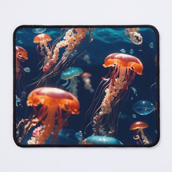 Item preview, Jellyfish Serenade: Colorful Oceanic Beauty on Blue #5 designed and sold by Electric-Easel.