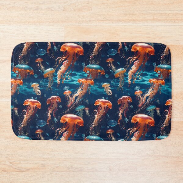 Item preview, Jellyfish Serenade: Colorful Oceanic Beauty on Blue #5 designed and sold by Electric-Easel.