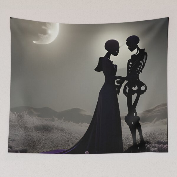 Item preview, Skeleton couple beneath the moon designed and sold by GothicRubette.