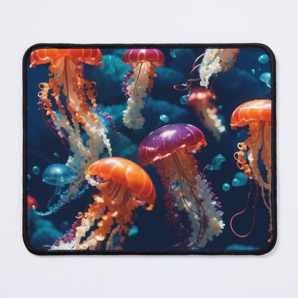 Item preview, Jellyfish Serenade: Colorful Oceanic Beauty on Blue #6 designed and sold by Electric-Easel.