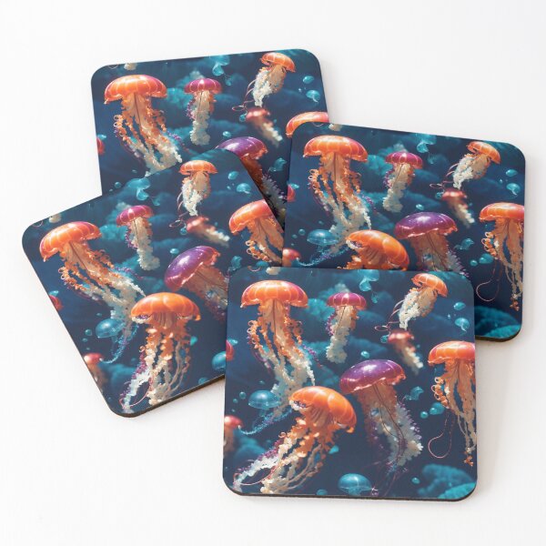 Item preview, Jellyfish Serenade: Colorful Oceanic Beauty on Blue #6 designed and sold by Electric-Easel.