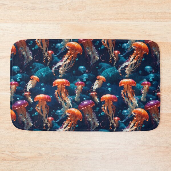Item preview, Jellyfish Serenade: Colorful Oceanic Beauty on Blue #6 designed and sold by Electric-Easel.