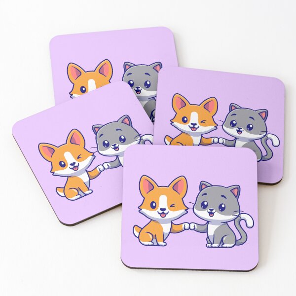 Item preview, Purrfect Pals: Cute Cat and Corgi Dog Cartoon Illustration designed and sold by hjian8219.