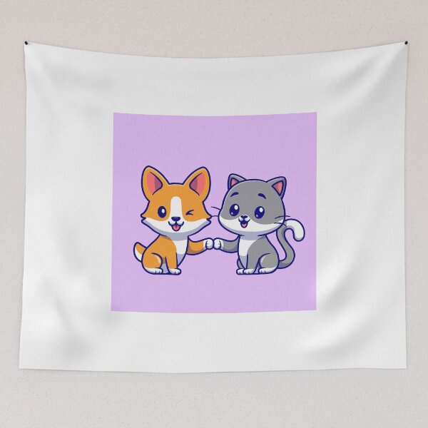 Item preview, Purrfect Pals: Cute Cat and Corgi Dog Cartoon Illustration designed and sold by hjian8219.