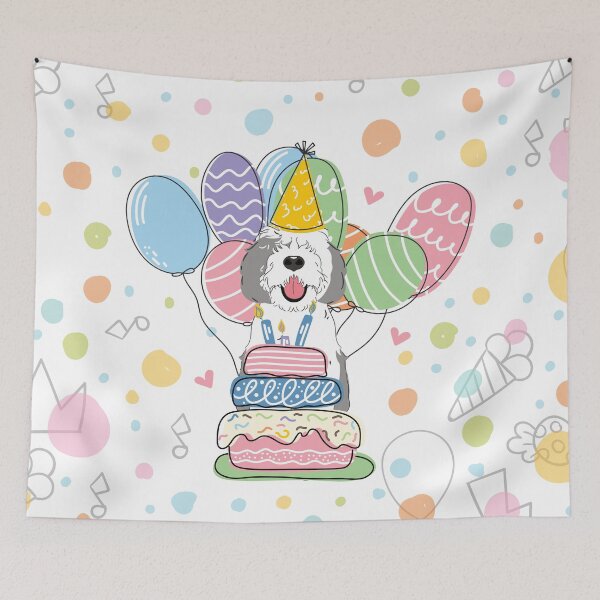 Item preview, Gray White Sheepadoodle Birthday Party 5 designed and sold by Lulupainting.