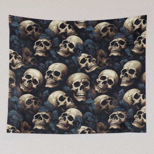 Artikelvorschau, Schwarze Blätter und Totenkopfmuster entworfen und verkauft von Skolyak.