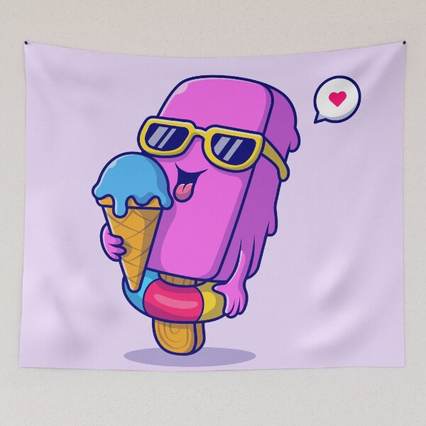 Item preview, "Sweet Summer Delight: Cute Popsicle Eating Ice Cream Cone" designed and sold by hjian8219.