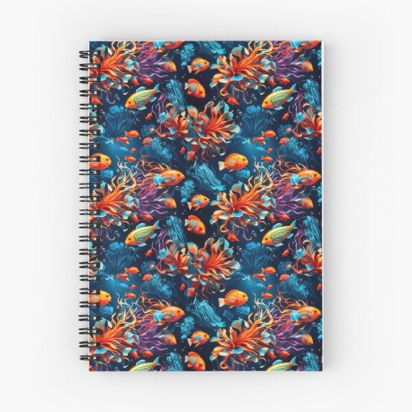 Item preview, Marine Mosaic: Vibrant Fish and Colorful Jellyfish on Dark Blue #1 designed and sold by Electric-Easel.