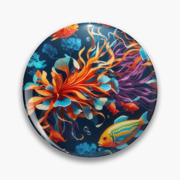 Item preview, Marine Mosaic: Vibrant Fish and Colorful Jellyfish on Dark Blue #1 designed and sold by Electric-Easel.