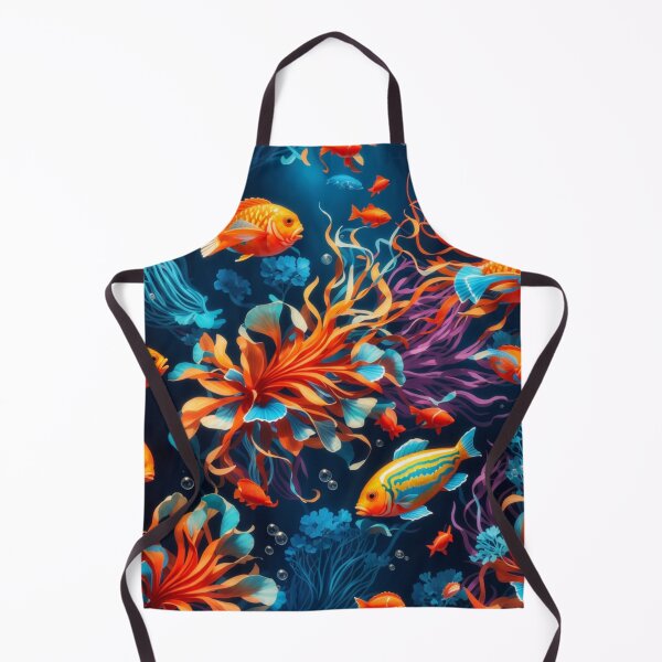 Item preview, Marine Mosaic: Vibrant Fish and Colorful Jellyfish on Dark Blue #1 designed and sold by Electric-Easel.