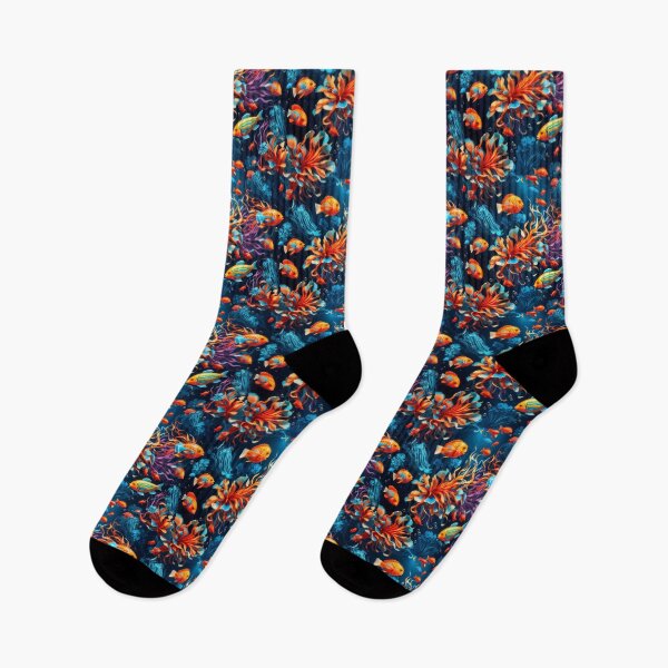 Item preview, Marine Mosaic: Vibrant Fish and Colorful Jellyfish on Dark Blue #1 designed and sold by Electric-Easel.