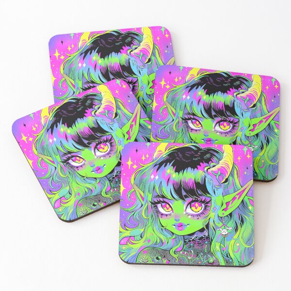 Item preview, Cute Bright Green Alien Demon Anime Girl designed and sold by bubblegoth.