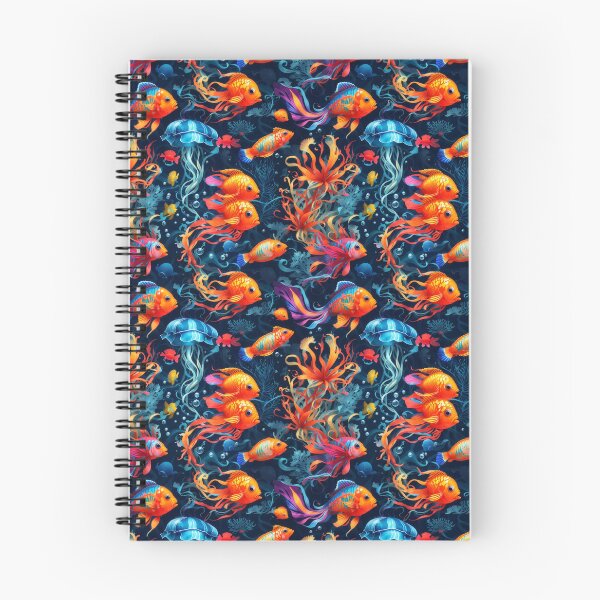 Item preview, Marine Mosaic: Vibrant Fish and Colorful Jellyfish on Dark Blue #2 designed and sold by Electric-Easel.