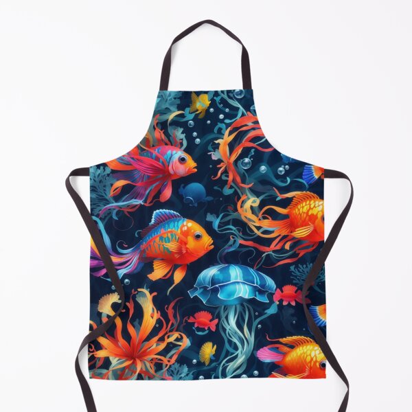 Item preview, Marine Mosaic: Vibrant Fish and Colorful Jellyfish on Dark Blue #2 designed and sold by Electric-Easel.