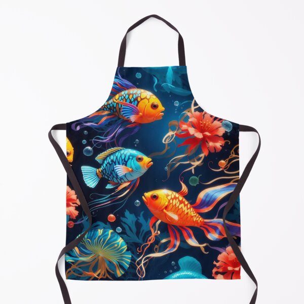 Item preview, Marine Mosaic: Vibrant Fish and Colorful Jellyfish on Dark Blue #3 designed and sold by Electric-Easel.