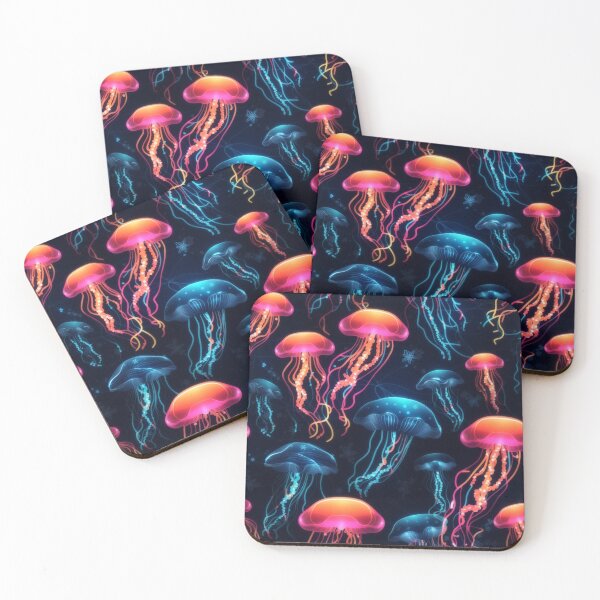 Item preview, Neon Ocean Glow: Bright Jellyfish on Dark Blue #1 designed and sold by Electric-Easel.