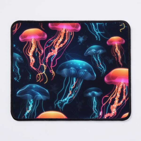 Item preview, Neon Ocean Glow: Bright Jellyfish on Dark Blue #1 designed and sold by Electric-Easel.