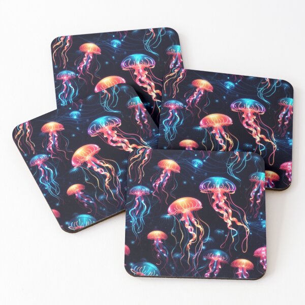 Item preview, Neon Ocean Glow: Bright Jellyfish on Dark Blue #2 designed and sold by Electric-Easel.