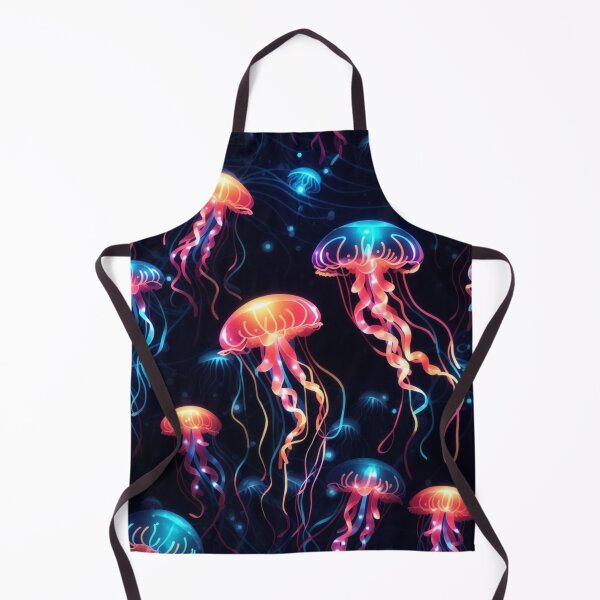 Item preview, Neon Ocean Glow: Bright Jellyfish on Dark Blue #2 designed and sold by Electric-Easel.