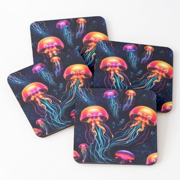 Item preview, Neon Ocean Glow: Bright Jellyfish on Dark Blue #3 designed and sold by Electric-Easel.