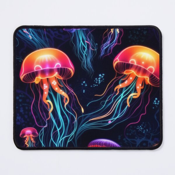 Item preview, Neon Ocean Glow: Bright Jellyfish on Dark Blue #3 designed and sold by Electric-Easel.