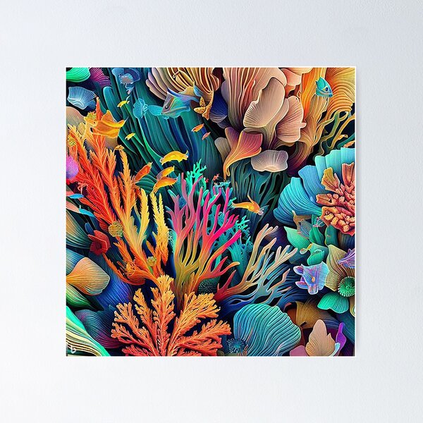 Neon Coral Reef' Poster, picture, metal print, paint by ImaginedArtworks