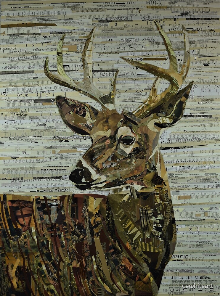 Whitetail Deer Collage Art Unique by cewhiteart
