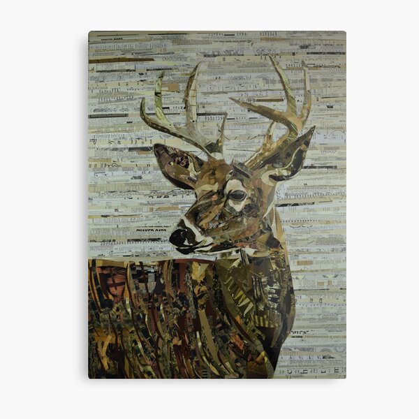 Whitetail Deer Collage Art Unique Metal Print