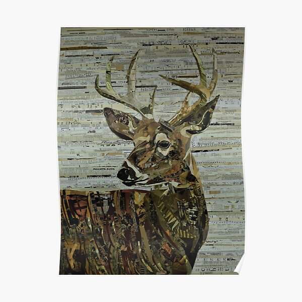 Whitetail Deer Collage Art Unique Poster