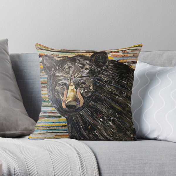Black Bear Collage Art Unique Throw Pillow