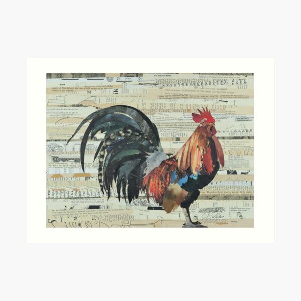 Rooster Collage Art Unique Art Print