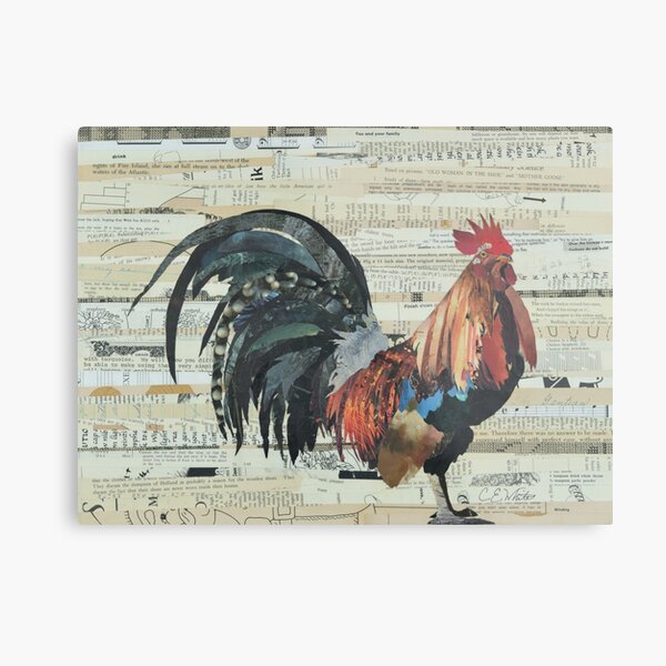 Rooster Collage Art Unique Metal Print