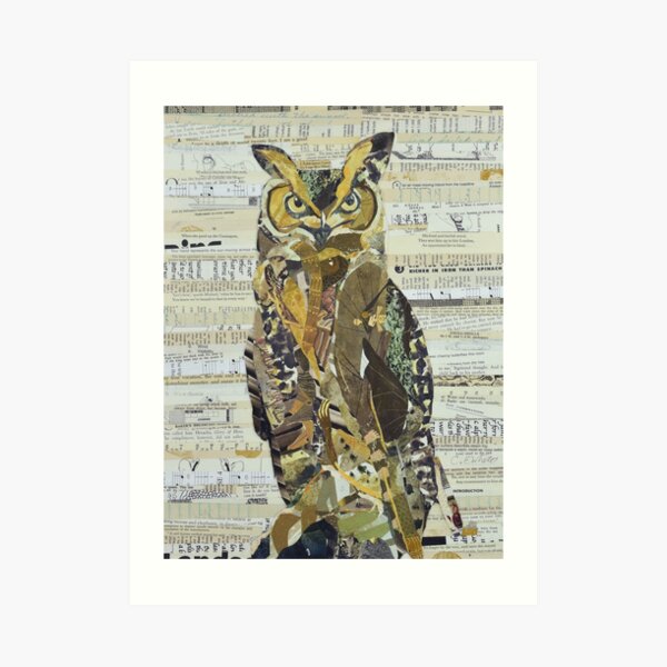 Great Horned Owl Unique Collage Art Art Print