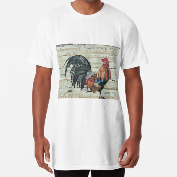 Rooster Collage Art Unique Long T-Shirt