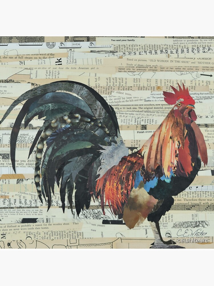 Rooster Collage Art Unique by cewhiteart
