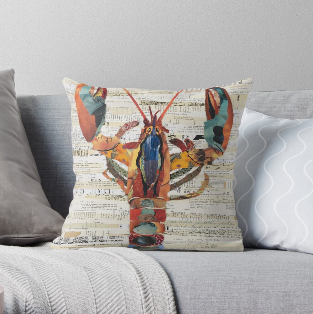 Lobster Collage by C.E. White Throw Pillow