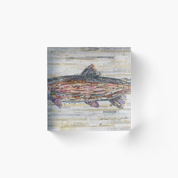 Rainbow Trout Collage by C.E. White Acrylic Block