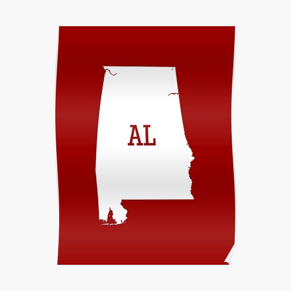 Alabama State Map AL Abbreviation White Poster By Chocodole Redbubble   Poster,504x498,f8f8f8 Pad,600x600,f8f8f8.u5 