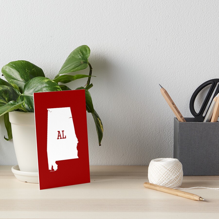 "Alabama State Map AL Abbreviation (White)" Art Board Print for Sale by Chocodole Redbubble