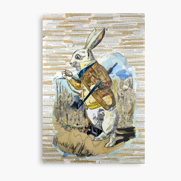 White Rabbit Alice in Wonderland Collage Art Metal Print