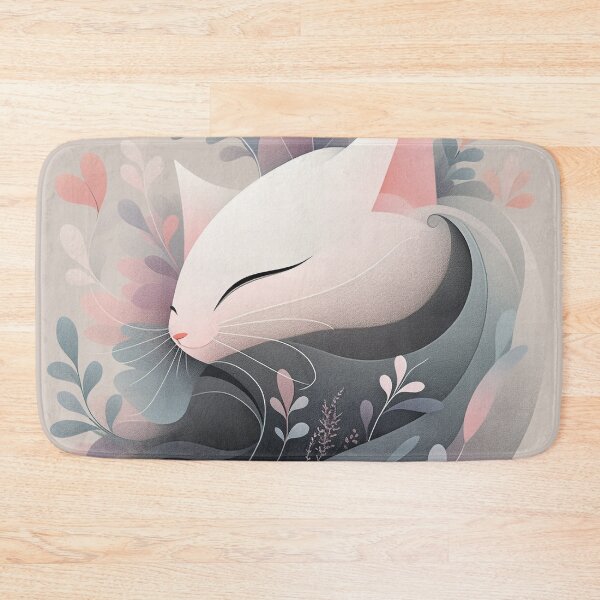 Item preview, Cute Cat & Floral Art - Eiko Ojala Inspired - Black, Beige & Pink Calligraphy designed and sold by PaintbrushPlace.