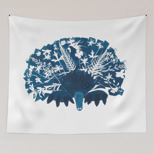 Item preview, Echidna - Australian Animal Cyanotype Art, Plant Art, Blue Art, Wildlife Art designed and sold by Blue Bower Art.